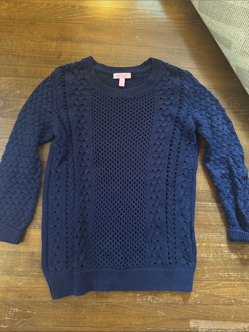 Lilly Pulitzer Navy Openwork Crewneck Sweater